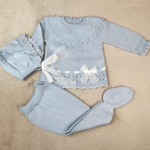 Conjunto de malha para bebé camisola calça touca brisa 7408